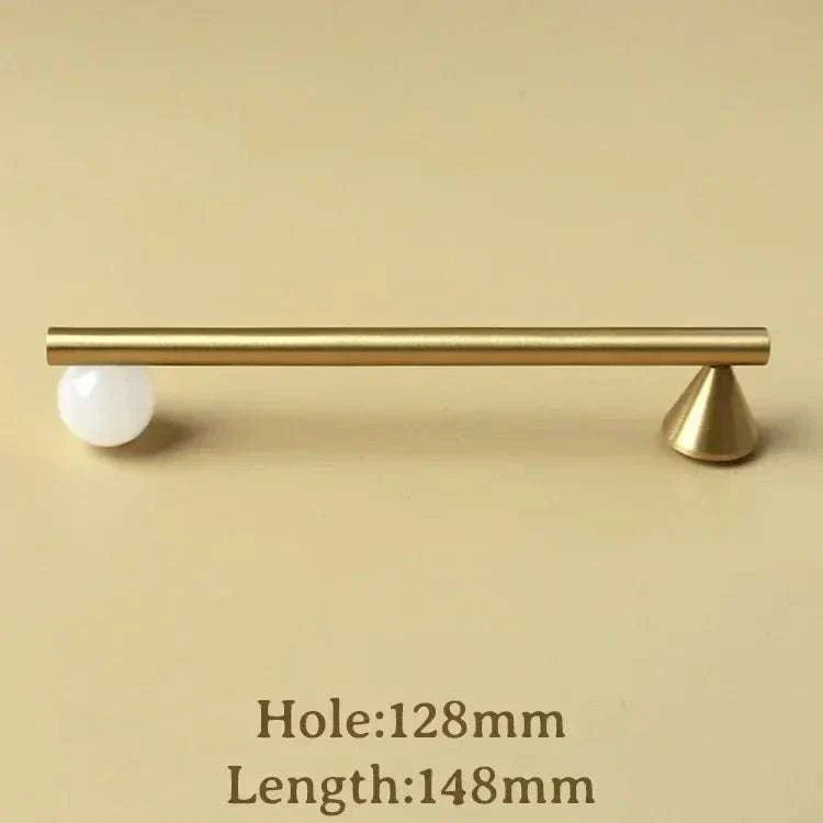 Natural Crystal + Brass Furniture Handle with Pink Decorative Knob for Kitchen Cupboards