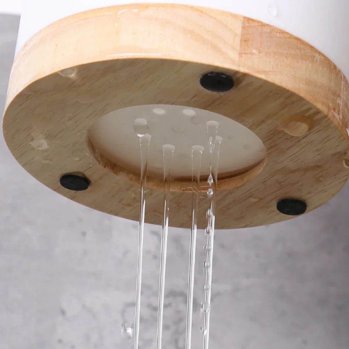 Cutlery drainer with wood and ceramic look, high-quality plastic design.