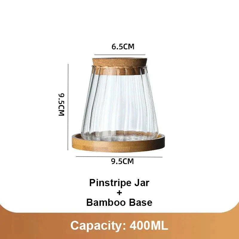 Volcanic style vase with glass bottle, wooden cap, and bamboo base, 400ml capacity.