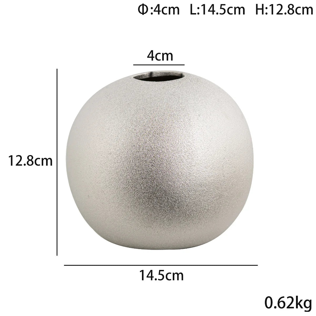 Nuala Ceramic Balls in silver with dimensions and weight displayed.