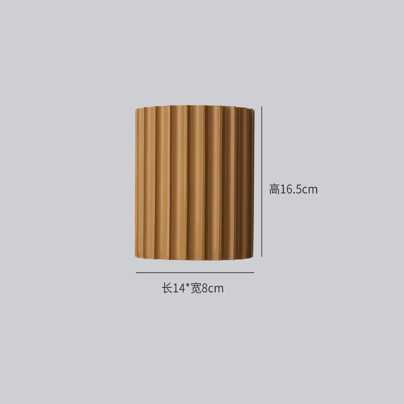Nordic LED Resin Wall Lamp in a ribbed design, shown in a natural finish with dimensions.