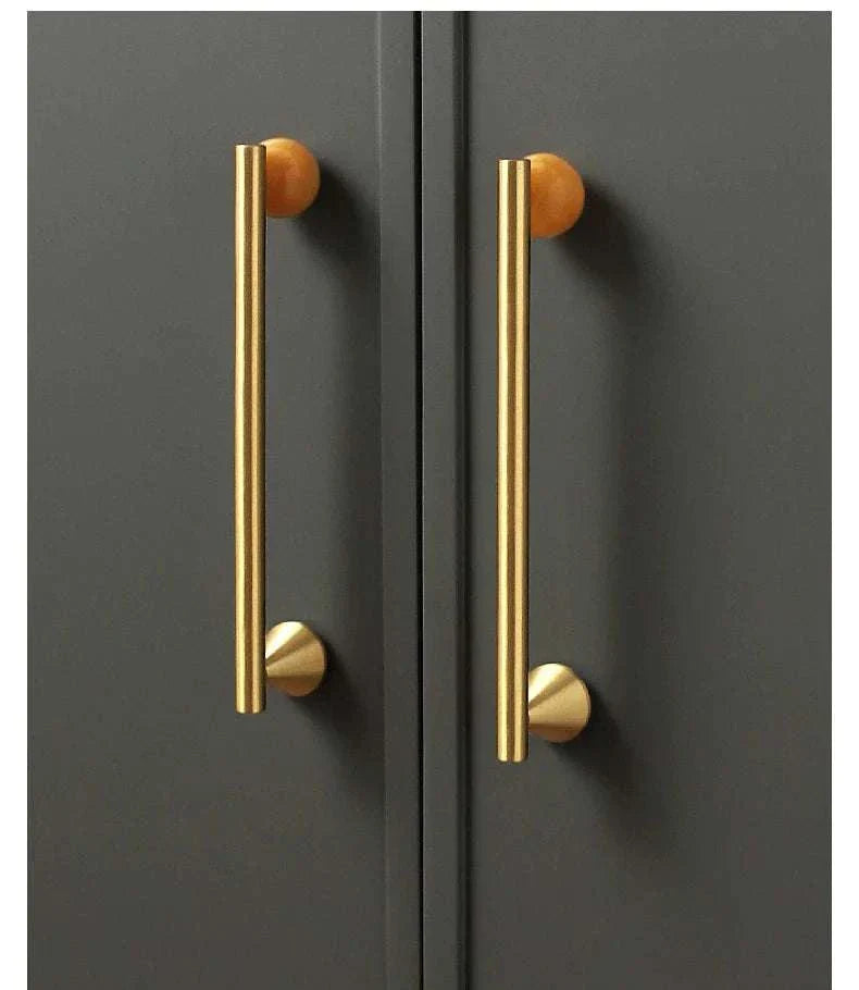 Natural Crystal and Brass Furniture Handles on Cabinet Doors