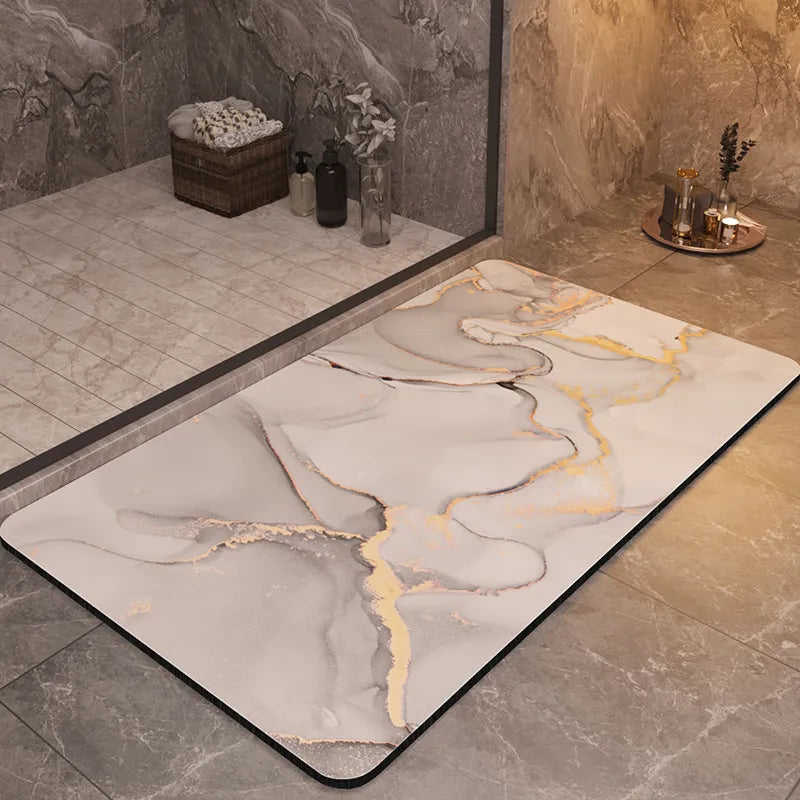 Marble effect bathroom mat with elegant design for stylish decor.