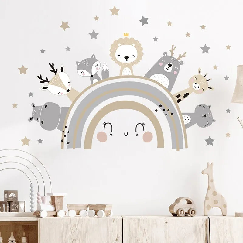 Cali cartoon animal design wallpaper with playful animal illustrations for kids' rooms.