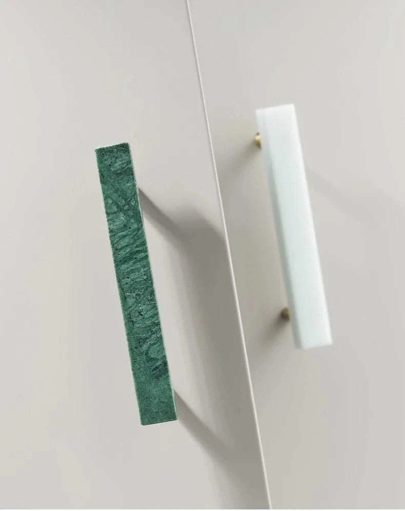 Anessa Handles made from brass with white and green marble.