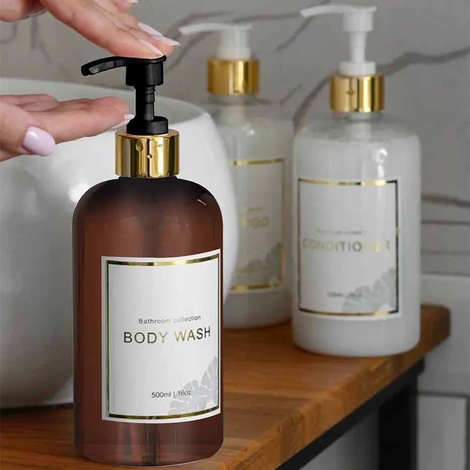 Raph Bottles for liquid soap, eco-friendly refillable design, reducing plastic waste.