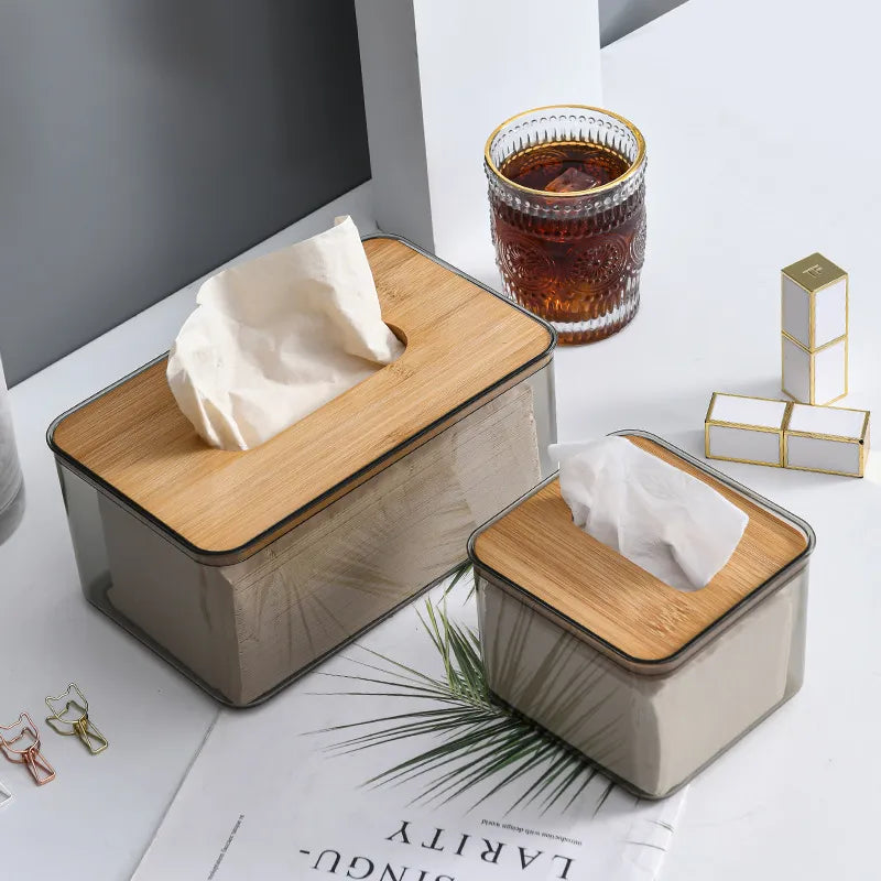 Sïmh Wooden Tissue Box with sleek design on tabletop.
