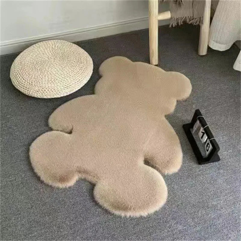Matt the Bear Rug in a child's bedroom setting, made of cozy faux fur.