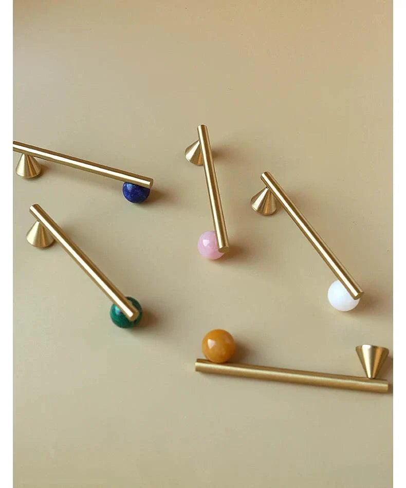 Natural Crystal and Brass Furniture Handles for Kitchen Cupboards and Drawers