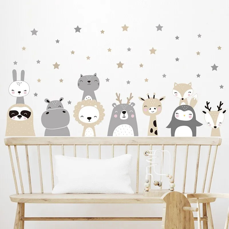 Cali Forest Animals wall stickers featuring cute forest creatures and stars for kids' room décor.