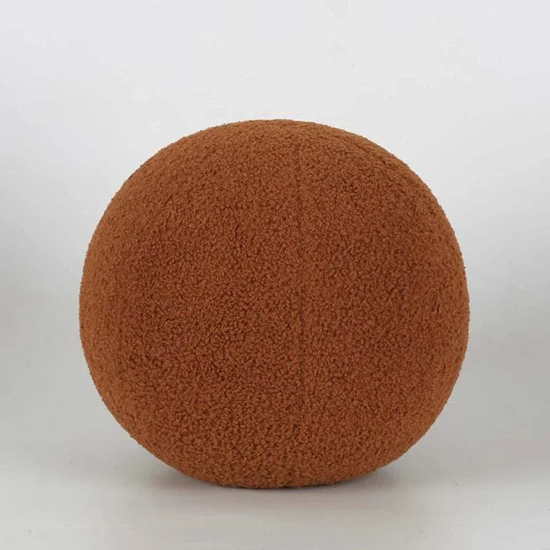 Round brown pillow, Bubble Kiss, cozy, premium materials.