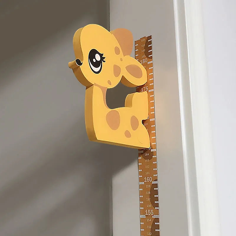 Removable 3D cartoon Raff height stickers on wall for measuring child's growth.