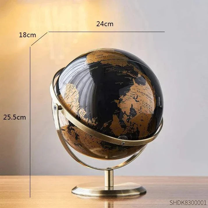 Elegant black and gold Aya Globe with dimensions, enhancing decor.
