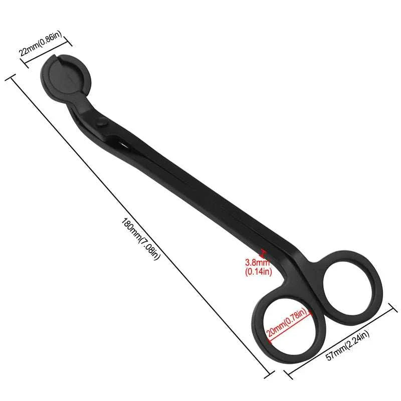 Candle Trimmer with measurements for precise wick trimming.
