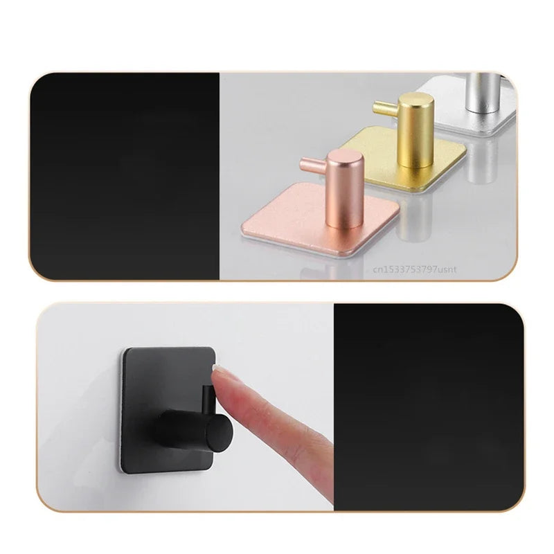 Adhesive Wall Hooks in various colors showcasing their strong adhesive backing for easy, nail-free hanging.