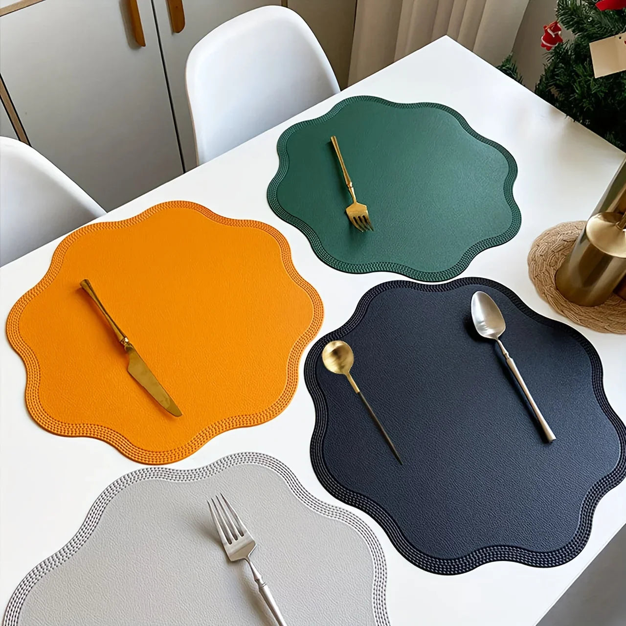 Noah's Placemats in assorted colors on dining table.