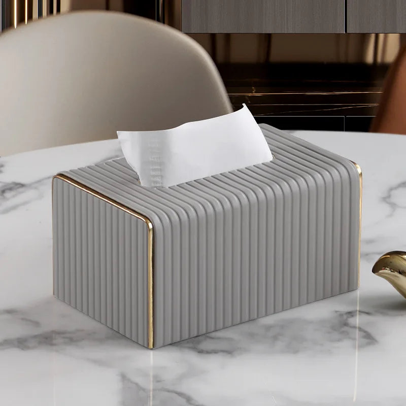 Ribbed Tissue Box with elegant texture on a marble table.