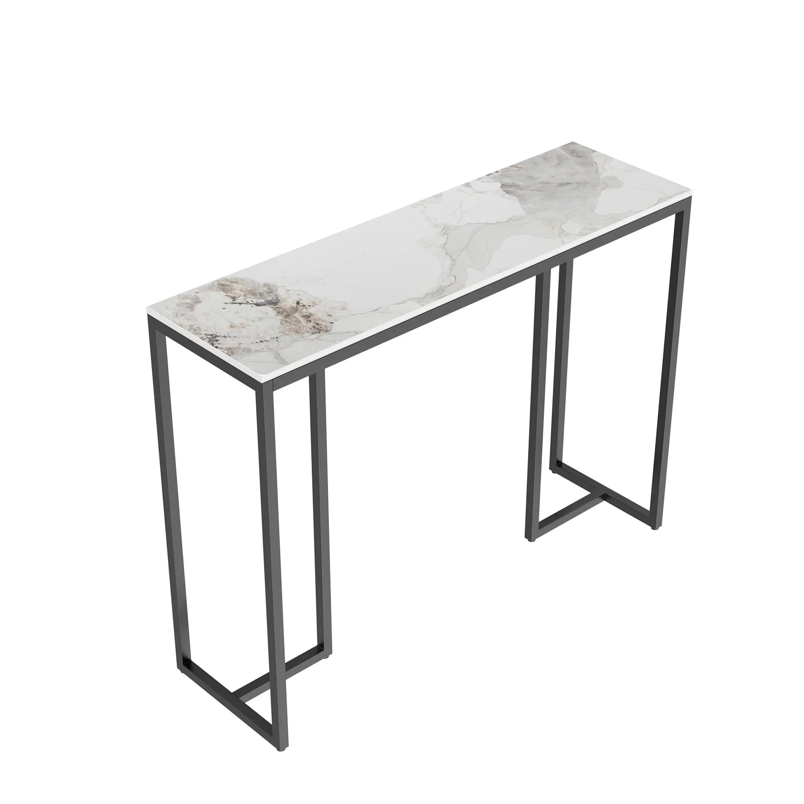 Modern marble console table with a sleek metal frame, ideal for hallways and living rooms.