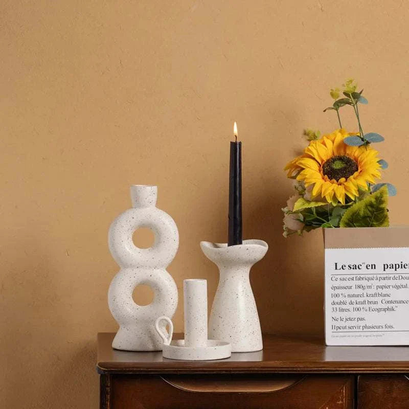 SUKi candle holders in minimalist ceramic design enhancing room decor.