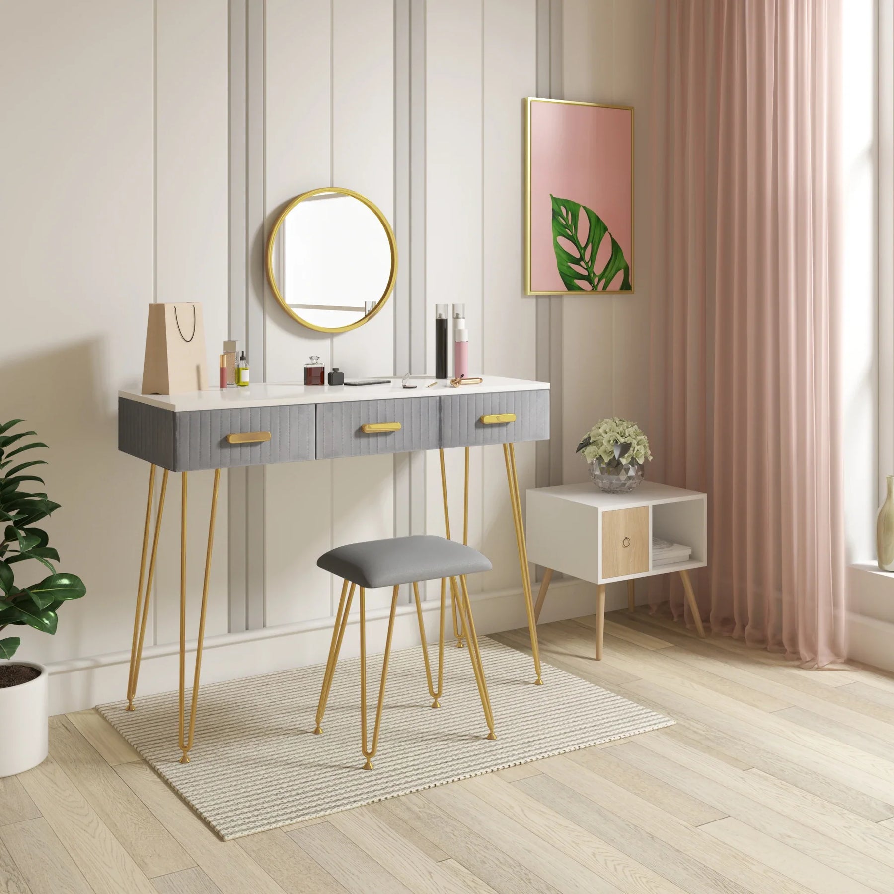 Viola Makeup Vanity Table with Sleek Design and Ample Storage in Modern Home Setting
