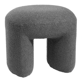 Grey Theadra Ottoman with teddy bear fur upholstery, versatile as seating or footrest, adds luxury to any room.