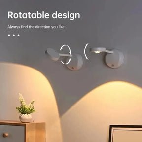 USB rechargeable wall light with rotatable design for optimal lighting direction.
