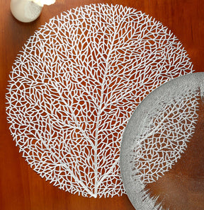 Ollie Placemats set of 4 with golden leaf design, PVC hollow insulation, ideal for modern table decor.