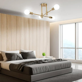Alexis LED Ceiling Chandelier in modern bedroom setting, featuring sleek design and energy-efficient lighting.