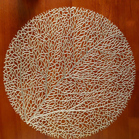 Ollie Placemats set of 4, golden leaf design, PVC hollow insulation coaster pads.