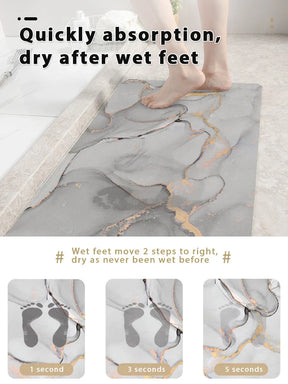 Marble effect bathroom mat with quick absorption and elegant design.