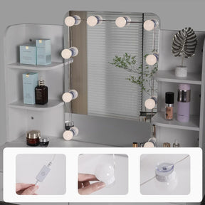 Eze Vanity Table with LED lights in white and gold design.